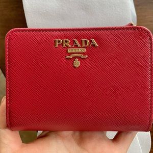 Prada small saffiano leather wallet in fiery red